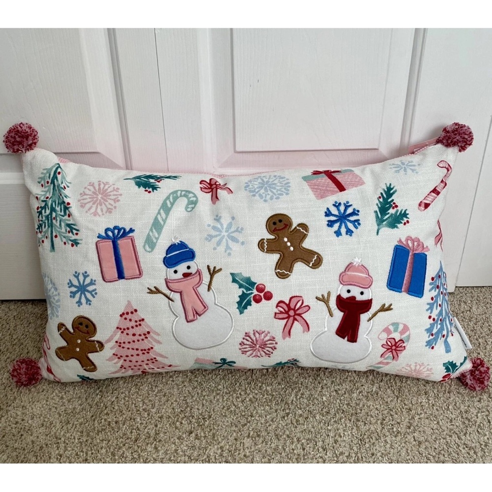 cupcakes & cashmere Holiday Pillow Set Of 2 with Snowman and Gingerbread Design
